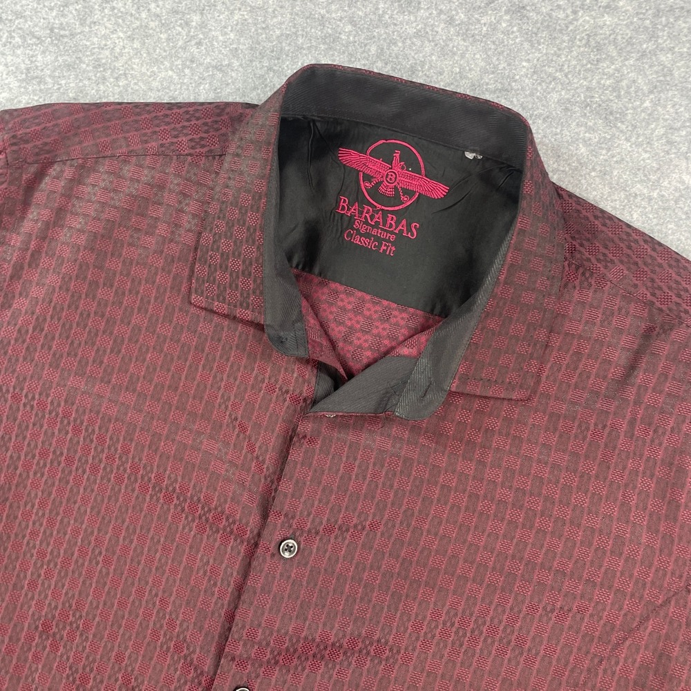 Barabas Signature Mens Shirt XL Maroon Checkered Long Sleeve Classic Fit Floral